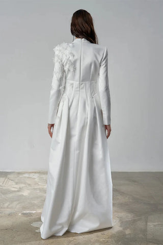 3D Floral Corset-Detail Evening Gown – Ivory