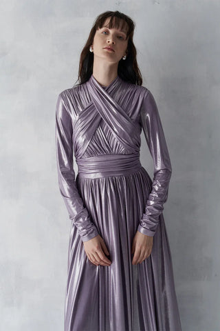 Draped Cross-Band Evening Gown – Lilac