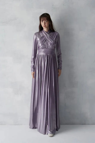 Draped Cross-Band Evening Gown – Lilac