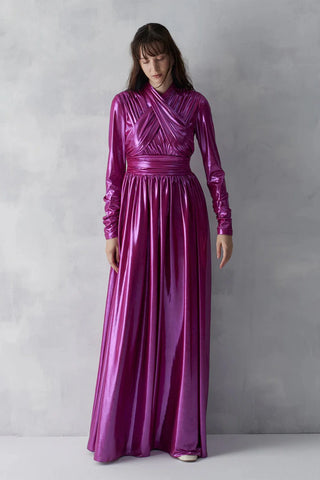 Draped Cross-Band Evening Gown – Fuchsia