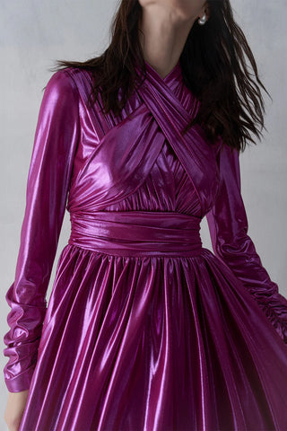 Draped Cross-Band Evening Gown – Fuchsia