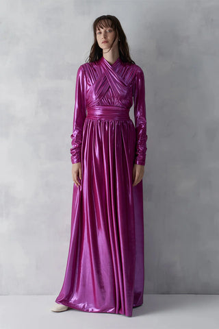 Draped Cross-Band Evening Gown – Fuchsia