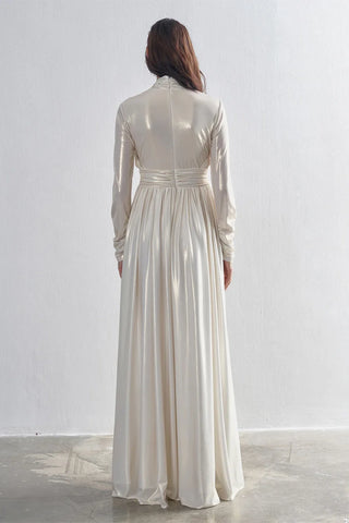 Draped Cross-Band Evening Gown – Ecru