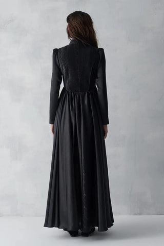 High Neck Textured Bodice Evening Gown – Black