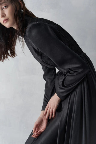 High Neck Textured Bodice Evening Gown – Black