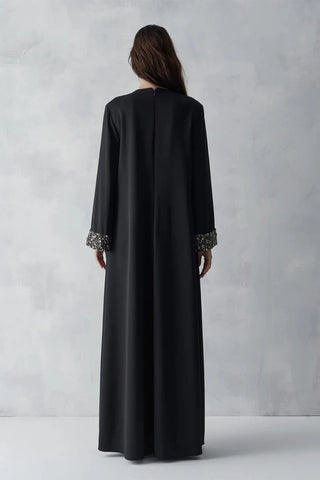 Embellished Cuff Evening Gown – Black