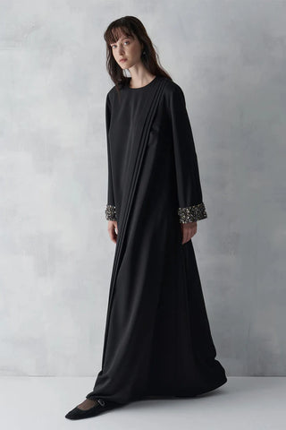 Embellished Cuff Evening Gown – Black