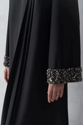 Embellished Cuff Evening Gown – Black