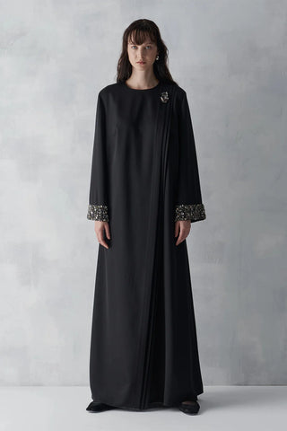 Embellished Cuff Evening Gown – Black