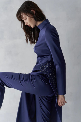 Embellished Asymmetric Tunic & Pants Set – Navy