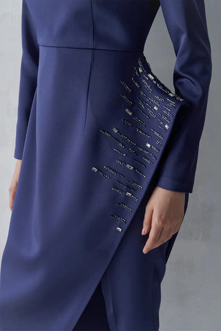 Embellished Asymmetric Tunic & Pants Set – Navy