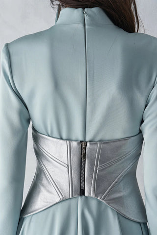 Satin Gown with Metallic Corset – Mint