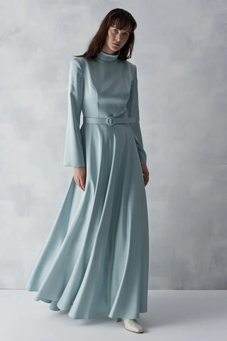 Satin Gown with Metallic Corset – Mint