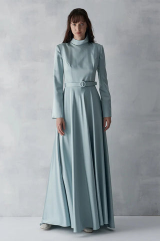 Satin Gown with Metallic Corset – Mint