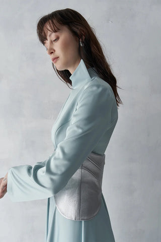 Satin Gown with Metallic Corset – Mint