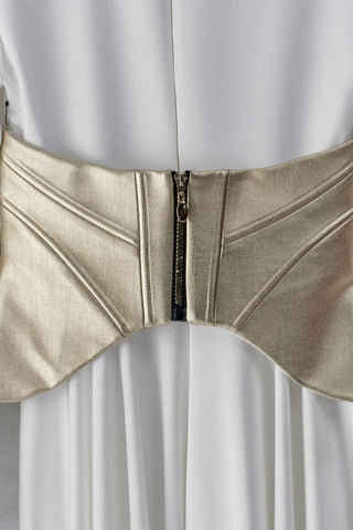 Satin Gown with Metallic Corset – White