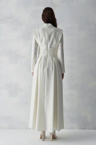 Draped Waist Long Evening Dress - White