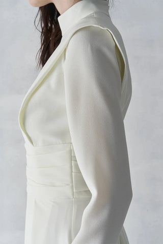 Draped Waist Long Evening Dress - White