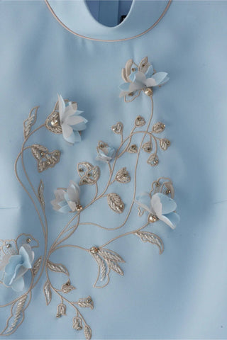 Floral Embroidered Blouse & Skirt Set – Light Blue