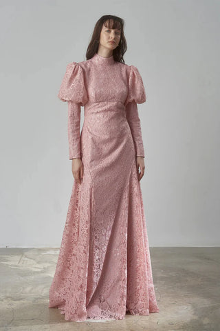 Lace Puff Sleeve Vintage Evening Gown – Powder