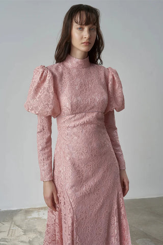 Lace Puff Sleeve Vintage Evening Gown – Powder