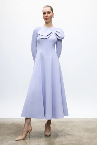 Asymmetrical Bow Midi Dress – Lilac