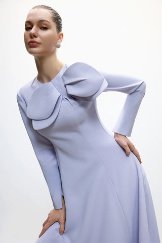 Asymmetrical Bow Midi Dress – Lilac