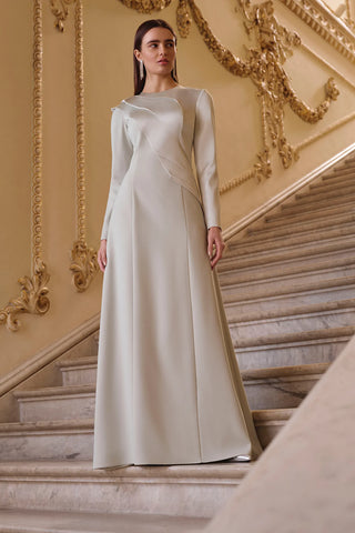 Asymmetric Draped Long-Sleeve Evening Dress - Mint