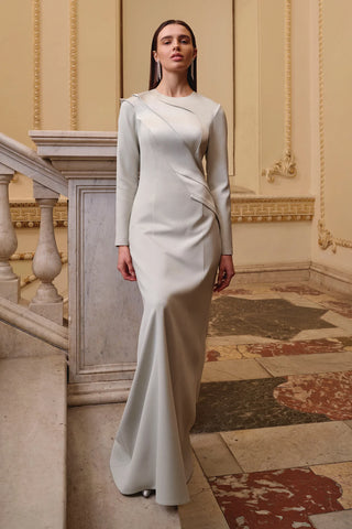 Asymmetric Draped Long-Sleeve Evening Dress - Mint