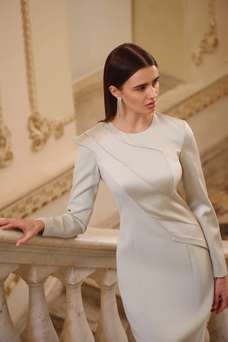 Asymmetric Draped Long-Sleeve Evening Dress - Mint