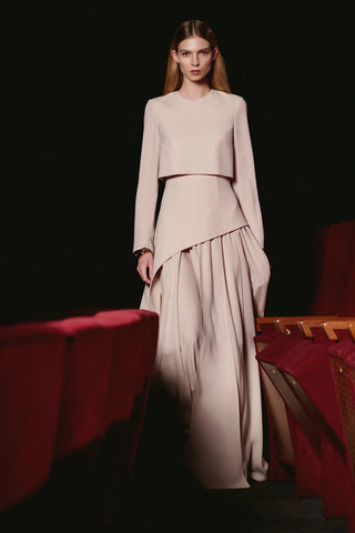 Layered Maxi Evening Dress – Beige