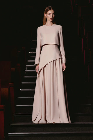 Layered Maxi Evening Dress – Beige