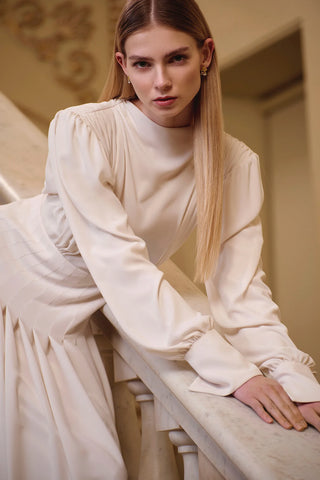 Corset-Waist Maxi Evening Dress – Cream