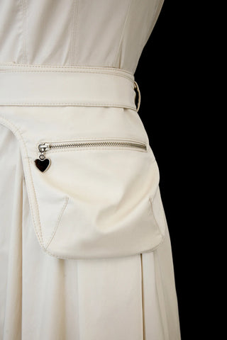 Belted Shirt-Collar Midi Dress – Ecru