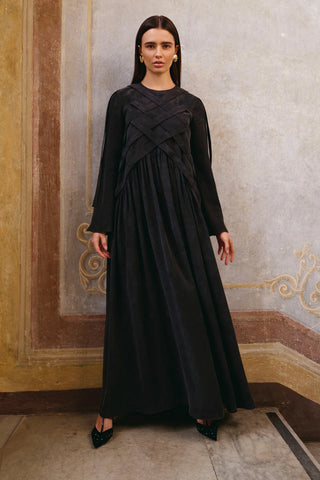 Cross-Stitch Tencel Maxi Dress – Black