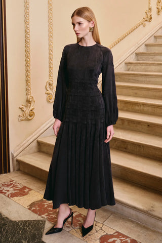 Pleated Tencel Maxi Dress – Black