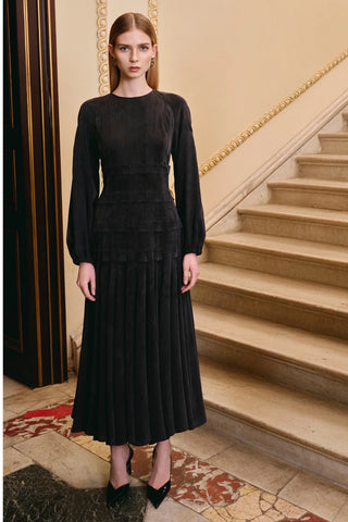 Pleated Tencel Maxi Dress – Black