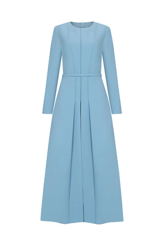Pleated Belted Maxi Dress – Light Blue