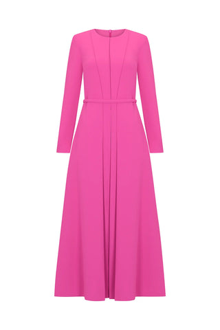 Pleated Belted Maxi Dress – Fuchsia