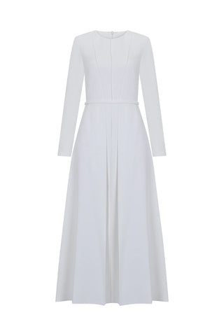 Pleated Belted Maxi Dress – Ivory