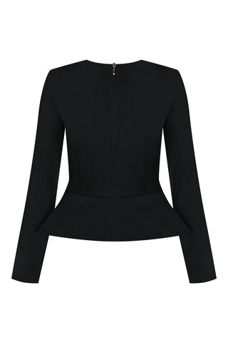 Crepe Blouse Peplum Detail - Black