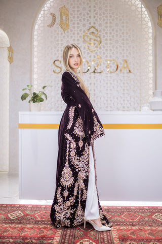 Silk Splendor Embellished Velvet Kaftan – Bordeaux