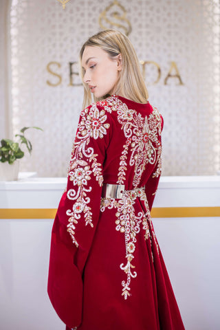 Whispered Elegance Velvet Kaftan – Red