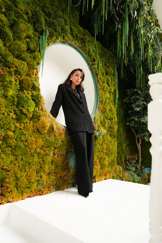 Elara Structured Tweed Blazer – Black