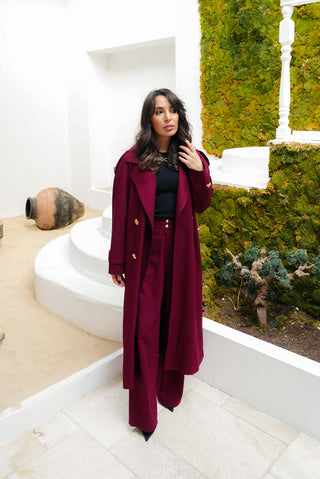 Zayn Long Trench Coat – Bordeaux