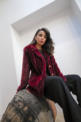İstanbul Evening Faux Fur Coat – Burgundy