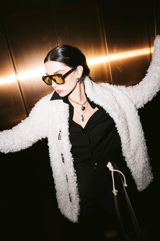 Nordessa Curly Fur Short Coat – White