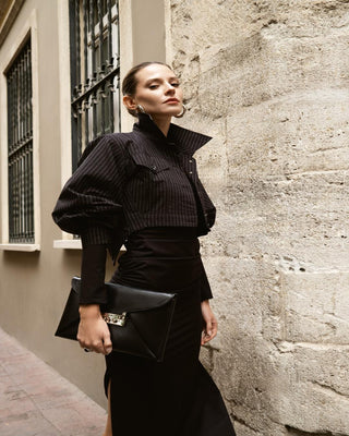 Valentino Cropped Pinstripe Jacket – Black