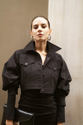 Valentino Cropped Pinstripe Jacket – Black