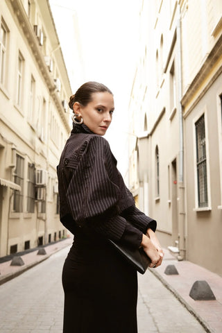 Valentino Cropped Pinstripe Jacket – Black